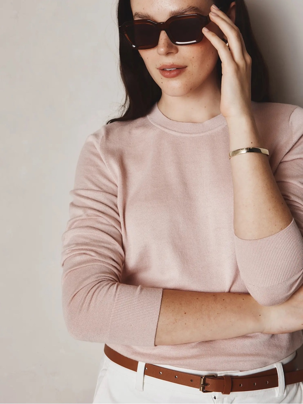 Quince Cotton Cashmere Crew Sweater Sugar Stone S